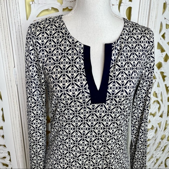 DVF Navy & Off White Silk Printed Reina Tunic Dress - Picture 2 of 10